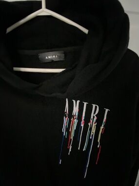 Mens Large Amiri Black Paint Drip Hoody